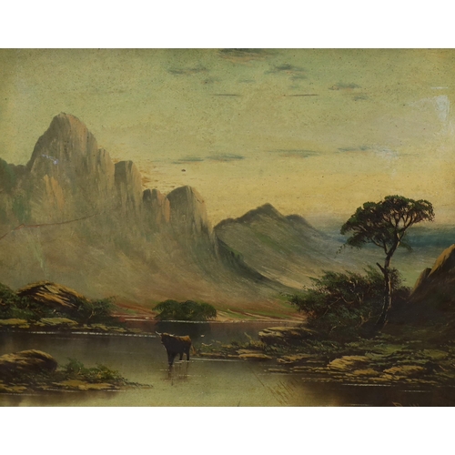 1743 - B Ward (19th/20th. C), pair of oils on board, Mountainous landscapes with highland cattle, each sign... 