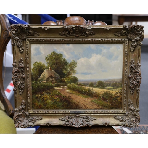 1745 - Henry Maidment (act. 1889-1914), oil on canvas, A Surrey cottage, monogrammed and dated, applied pla... 