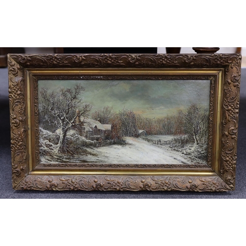 1748 - William Stone (fl.1855-93), oil on canvas, Panoramic winter landscape, signed, 29 x 58cm