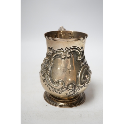 1901 - A Victorian embossed silver baluster mug, Charles Boyton II, London, 1866?, height 13cm, 8.6oz.... 