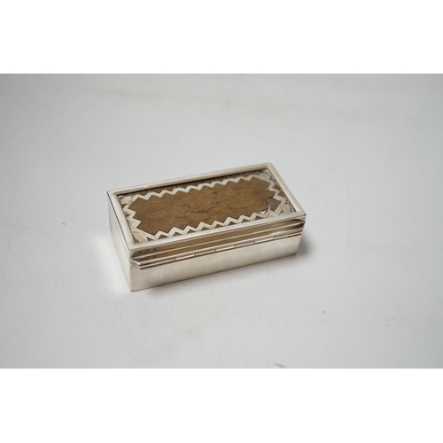 1903 - A continental white metal triple compartment rectangular stamp box(ex surmount?), 72mm.