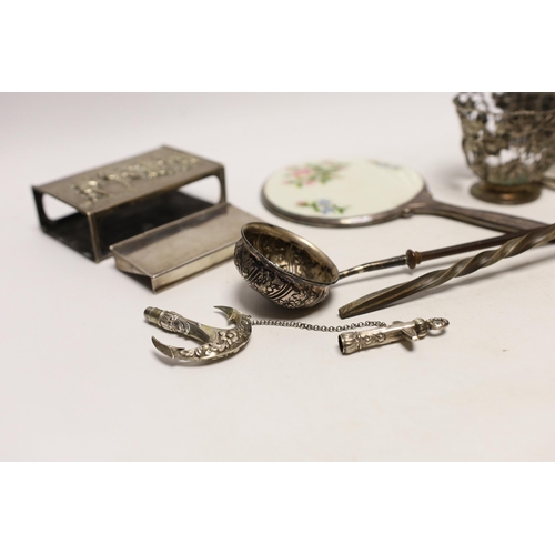 1914 - A group of assorted silver and white metal items including a George V trinket box, cigarette case, s... 