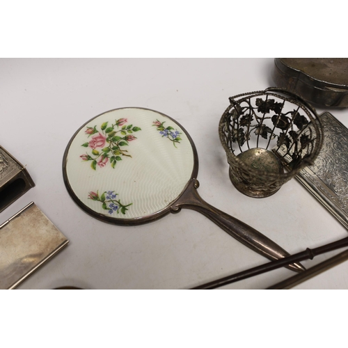 1914 - A group of assorted silver and white metal items including a George V trinket box, cigarette case, s... 