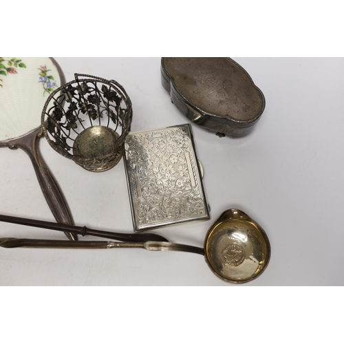 1914 - A group of assorted silver and white metal items including a George V trinket box, cigarette case, s... 