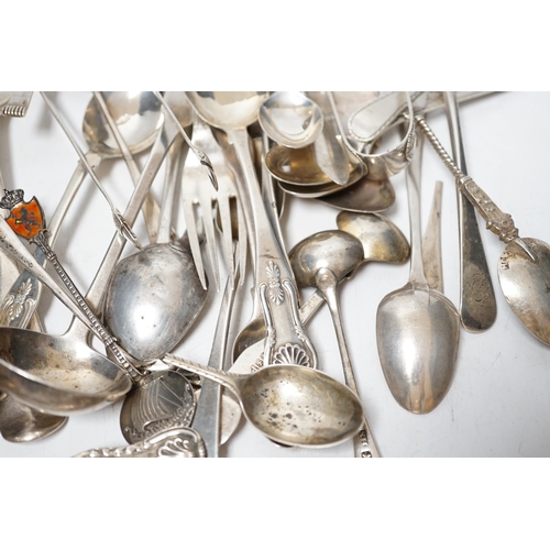 1921 - A small quantity of assorted 19th century and later silver flatware, two white metal spoons and a Vi... 