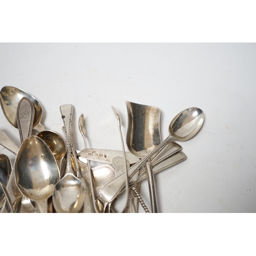 1921 - A small quantity of assorted 19th century and later silver flatware, two white metal spoons and a Vi... 