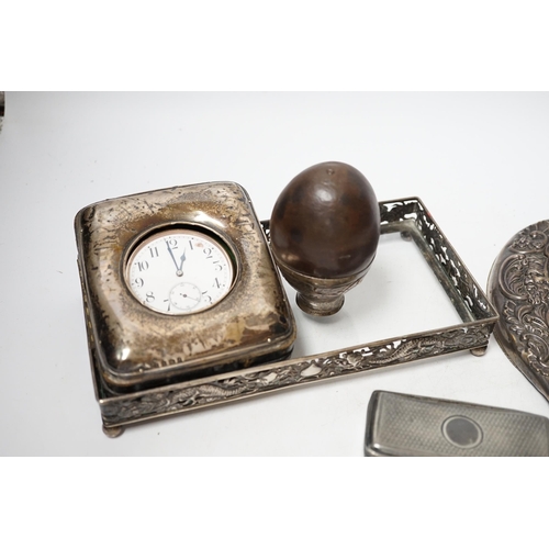 1923 - An Edwardian silver mounted travelling pocket watch case, Birmingham, 1905, with nickel cased pocket... 