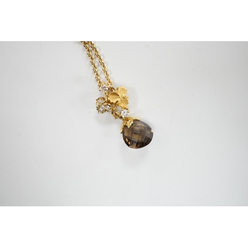 1994 - A modern Carera Y Carera 750 yellow metal, smoky quartz and diamond set drop pendant necklace, overa... 