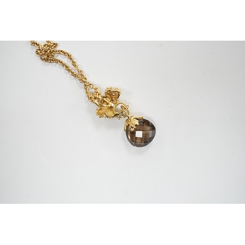 1994 - A modern Carera Y Carera 750 yellow metal, smoky quartz and diamond set drop pendant necklace, overa... 