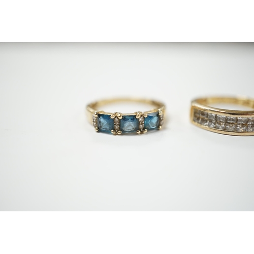 2006 - Two 9ct gold dress rings, one set with sapphire and diamonds, the other a single sapphire, and a dia... 