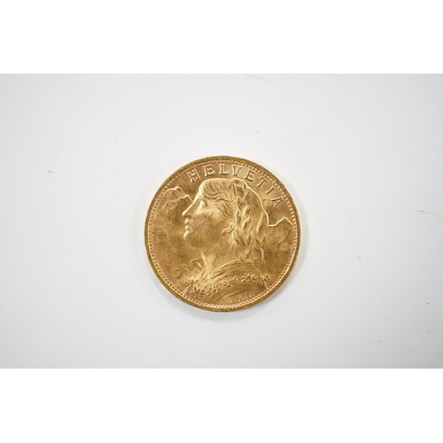 2007 - A Swiss 1947 gold 20 franc Helvetia coin.