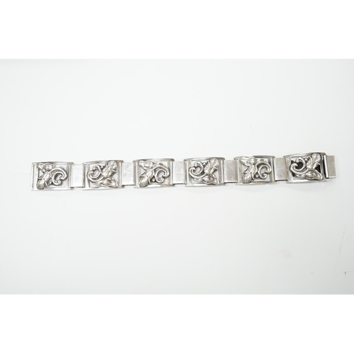 2029 - A mid 20th century Danish 830S white metal foliate link bracelet, by Grenol Eneret, overall 18.5cm.... 