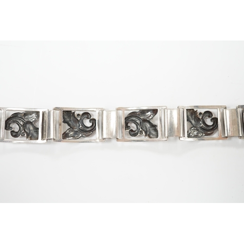 2029 - A mid 20th century Danish 830S white metal foliate link bracelet, by Grenol Eneret, overall 18.5cm.... 