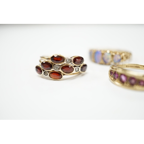 2033 - Two recent 9ct gold and gem set rings, including graduated five stone opal half hoop ring, together ... 