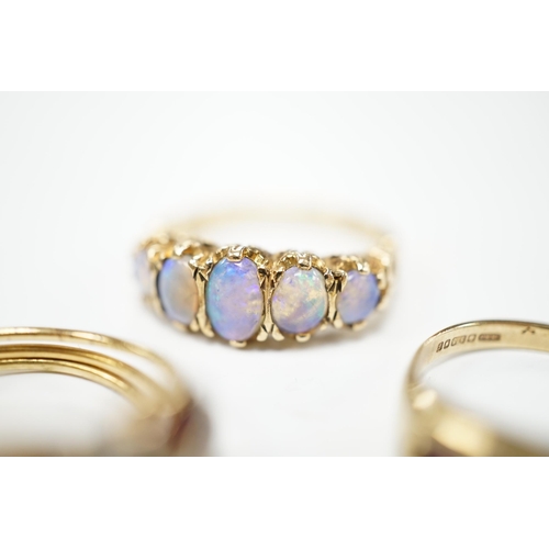 2033 - Two recent 9ct gold and gem set rings, including graduated five stone opal half hoop ring, together ... 