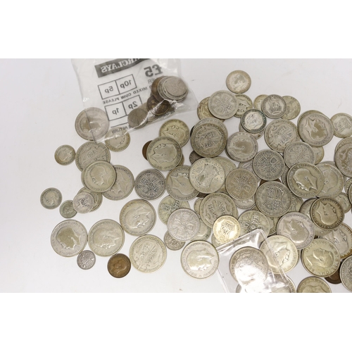 2122 - British coins, Victoria to George VI, the majority pre-1947 halfcrowns, florins, shillings, sixpence... 