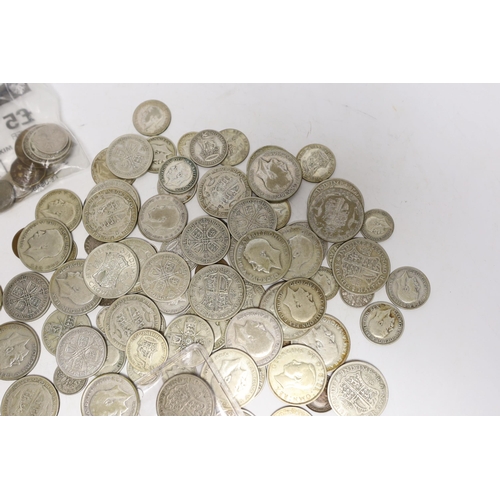 2122 - British coins, Victoria to George VI, the majority pre-1947 halfcrowns, florins, shillings, sixpence... 