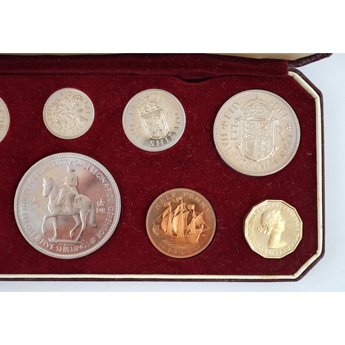 2131 - British coins, Queen Elizabeth II coronation proof coin set 1953, farthing to five shillings, cased... 