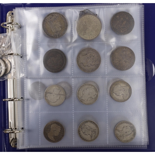 2133 - British and World coins, George III to George VI collection in one folder, to include 1890 crown, gr... 