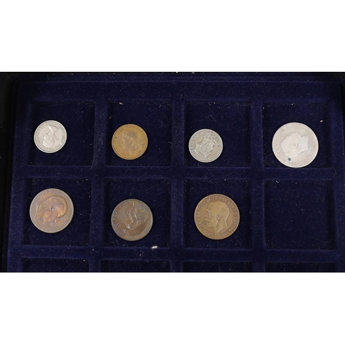 2134 - British and Spanish coins and banknotes, George III to QEII collection of coins, in metal case with ... 