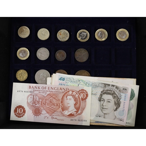 2134 - British and Spanish coins and banknotes, George III to QEII collection of coins, in metal case with ... 