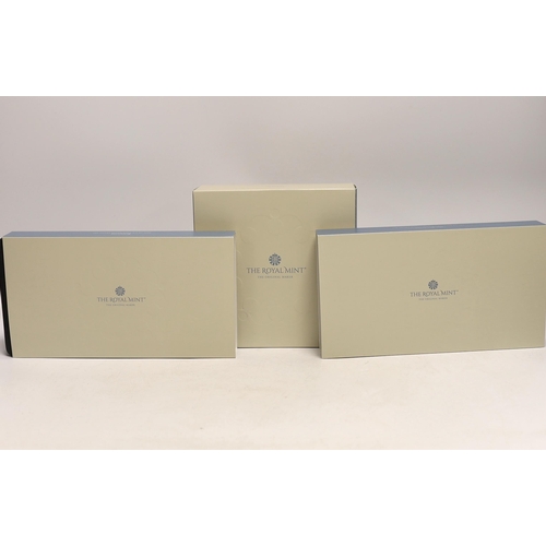 2157 - Royal Mint UK QEII premium six-coin silver proof coin year sets for 2021 and 2022 and a similar 5oz.... 