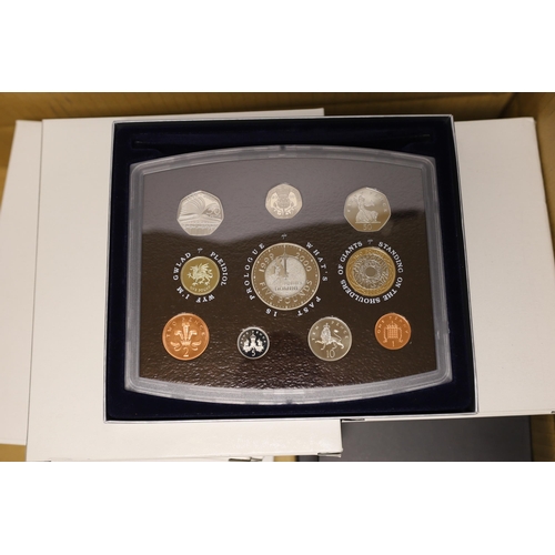 2159 - Royal Mint UK QEII proof coin year sets for 2000-2005, 2007, 2008 and 2012, 9 cases