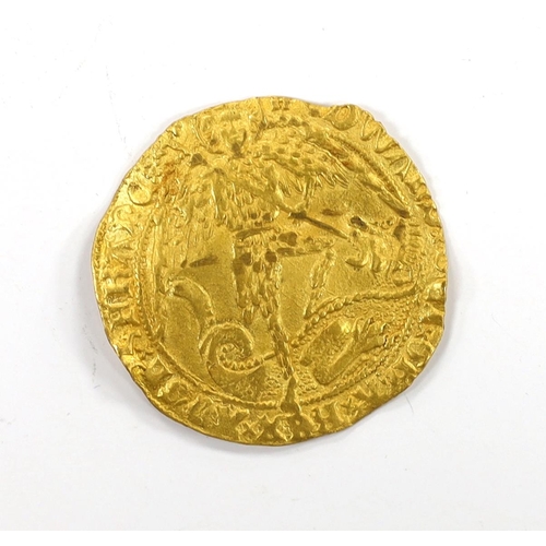 2167 - British hammered coinage, Edward IV gold Angel (S2091), mm. heraldic cinquefoil, London 1480-83, 5.1... 