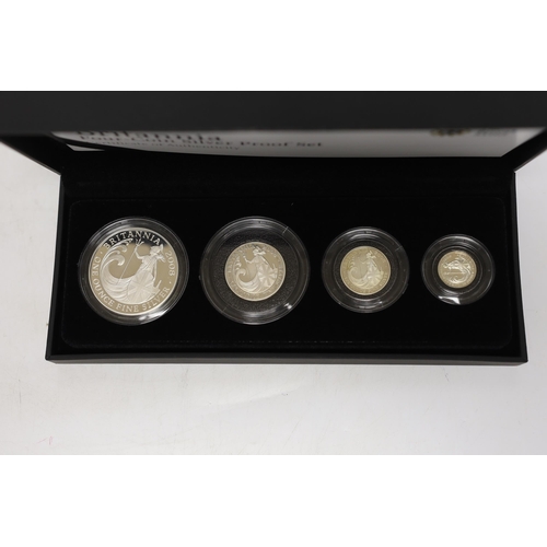 2168 - Three Royal Mint UK QEII four-coin silver proof Britannia collection sets for 1998, 2001 and 2008, 3... 