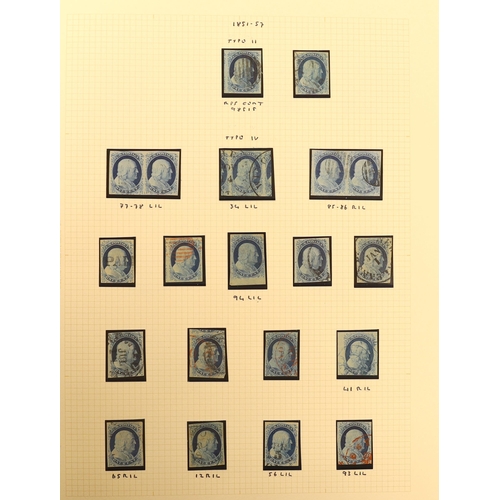 2174 - A collection of early United States of America stamps in a Philatelic album including 1845 New York ... 