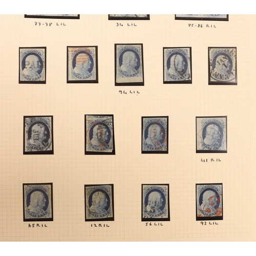 2174 - A collection of early United States of America stamps in a Philatelic album including 1845 New York ... 