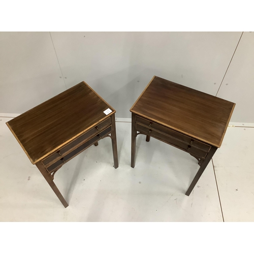 110 - A pair of George III style mahogany two drawer bedside tables, width 50cm, depth 33cm, height 70cm... 