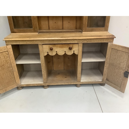 125 - A late Victorian pale oak dresser, width 151cm, depth 44cm, height 202cm