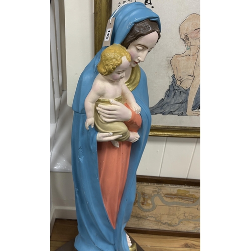 143 - A large painted composition Madonna and child, height 130cm