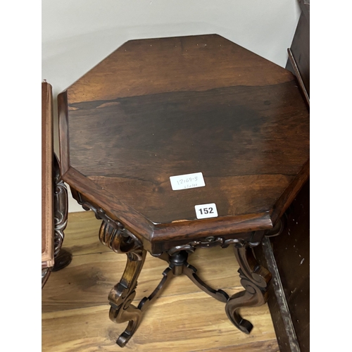 152 - A Victorian octagonal rosewood work table, width 44cm, height 69cm