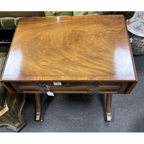 159 - A small reproduction Regency style mahogany sofa table, width 68cm, depth 46cm, height 72cm