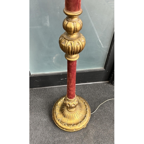 192 - A gilt standard lamp with part fabric covered column