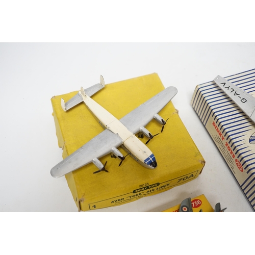 262 - Four Dinky Toys aircraft; three boxed examples including (702) DH Comet Airliner, (70A) Avro York Ai... 