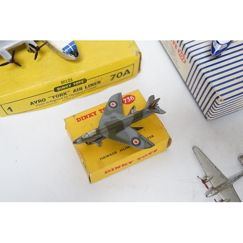 262 - Four Dinky Toys aircraft; three boxed examples including (702) DH Comet Airliner, (70A) Avro York Ai... 