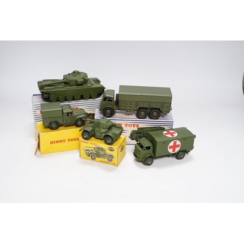 267 - Eleven boxed military Dinky Toys including; (651) two Centurion Tanks, (622) 10 ton Army Truck, (626... 