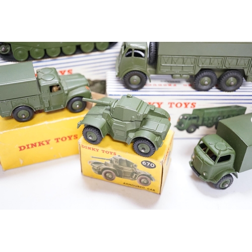 267 - Eleven boxed military Dinky Toys including; (651) two Centurion Tanks, (622) 10 ton Army Truck, (626... 