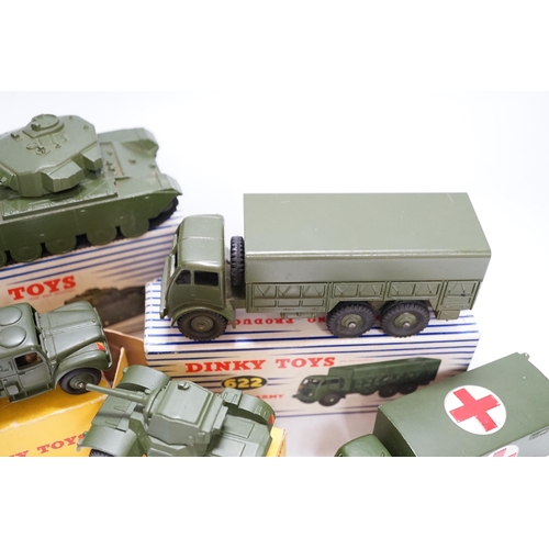 267 - Eleven boxed military Dinky Toys including; (651) two Centurion Tanks, (622) 10 ton Army Truck, (626... 