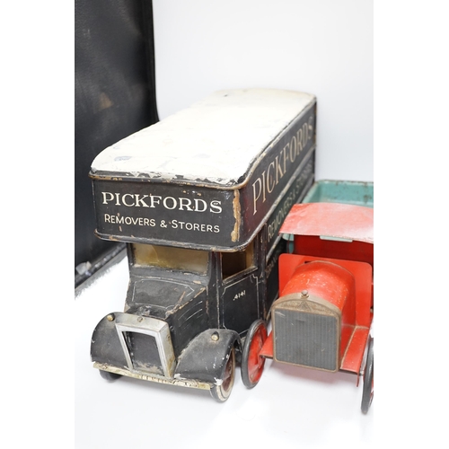 268 - Three model vehicles including; a tinplate Tri-ang tipper lorry, a Pickfords removal van (believed t... 