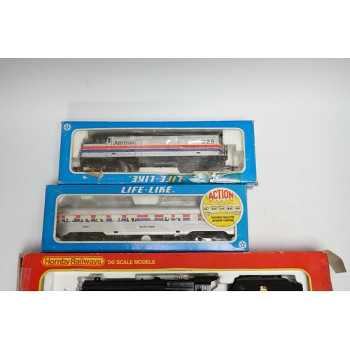 278 - Eight items of 00 and HO gauge model, railway, including; a Tri-ang Stevensons Rocket set (R346), a... 