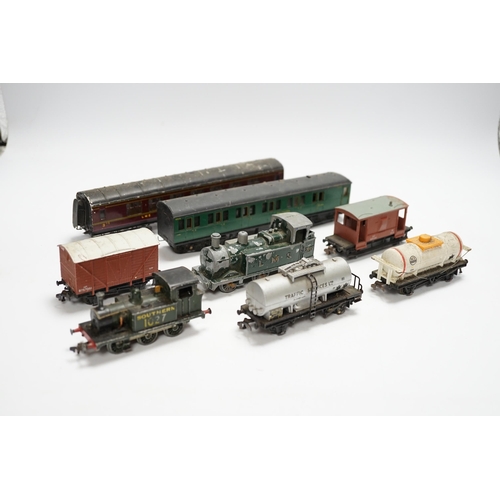 279 - A collection of 00 gauge model, railway, most items, kit built, including two locomotives; a Stroudl... 