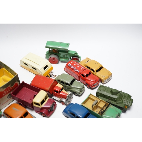 283 - Nineteen Dinky Toys including; Mobilgas Tanker, Ford Sedan, Austin Devon, Austin Somerset, Standard ... 