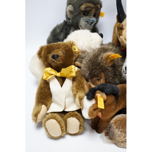 294 - Thirteen Steiff yellow tag animals and one yellow tag bear, including Snorry fox, Mannie rabbit, Nag... 