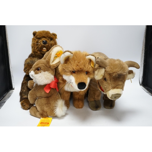 294 - Thirteen Steiff yellow tag animals and one yellow tag bear, including Snorry fox, Mannie rabbit, Nag... 