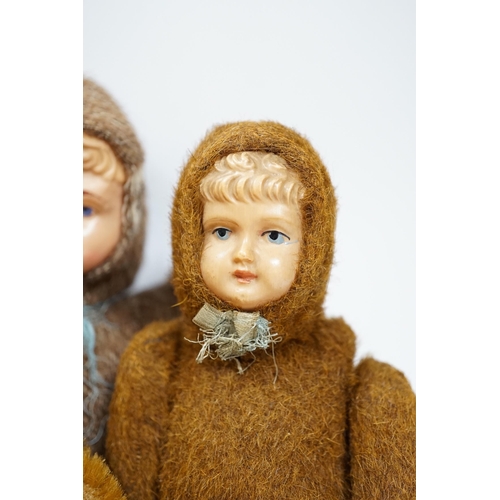 301 - Four Teddy dolls with celluloid faces, c.1990