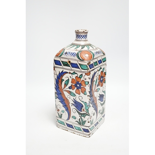 377 - An Iznik style tin glazed flask, 28cm